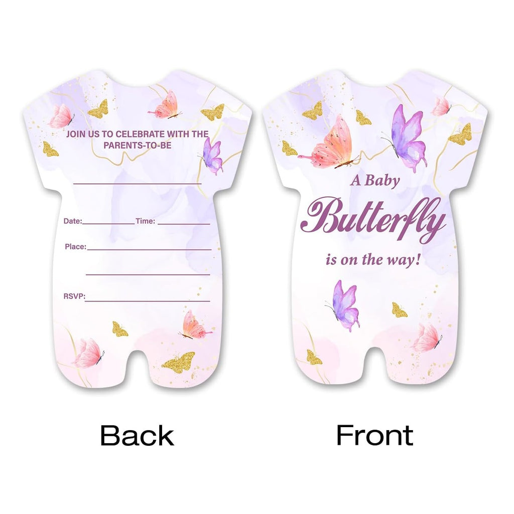 Butterfly Girl Baby Shower Invitations, Purple Butterfly Baby Shower Party Shaped Invitations Fill-in Baby Shower Invites (20 Invitation Cards with Envelopes)