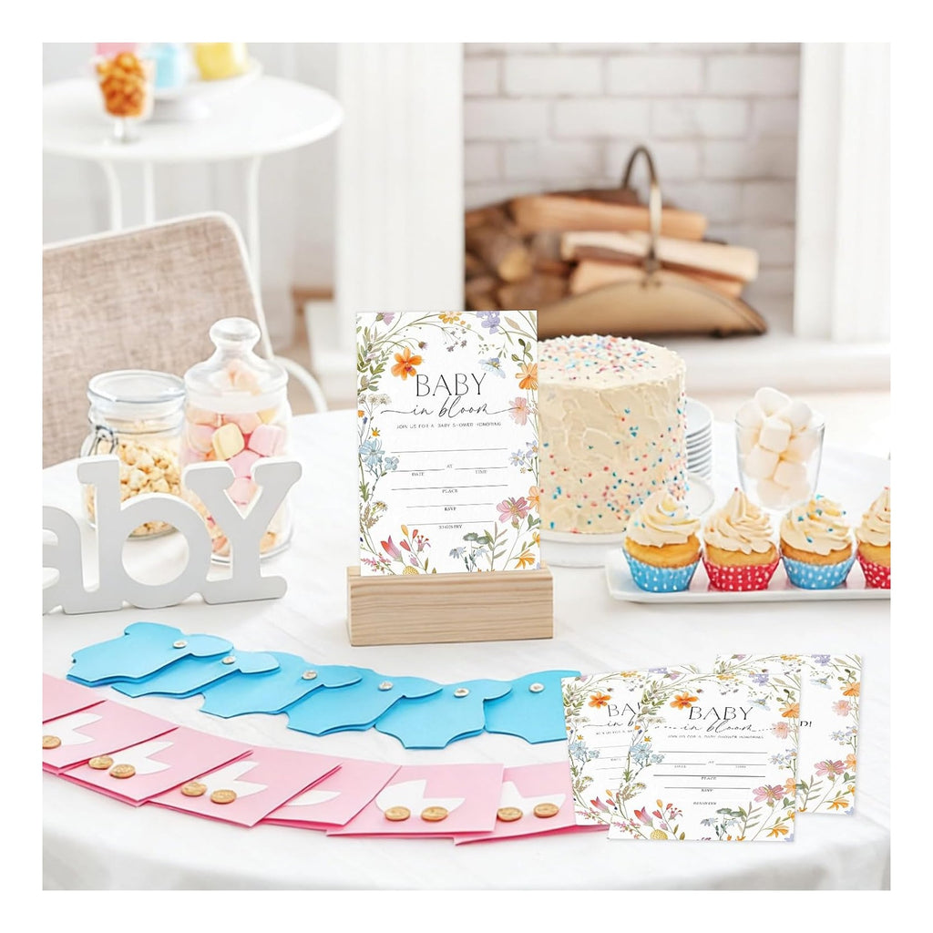 25 Sets Baby Shower Party Invitations with Envelopes baby in bloom Cute Invitation Paper Cards Fill-In Invites for Birthday Gender Reveal Party Supplies