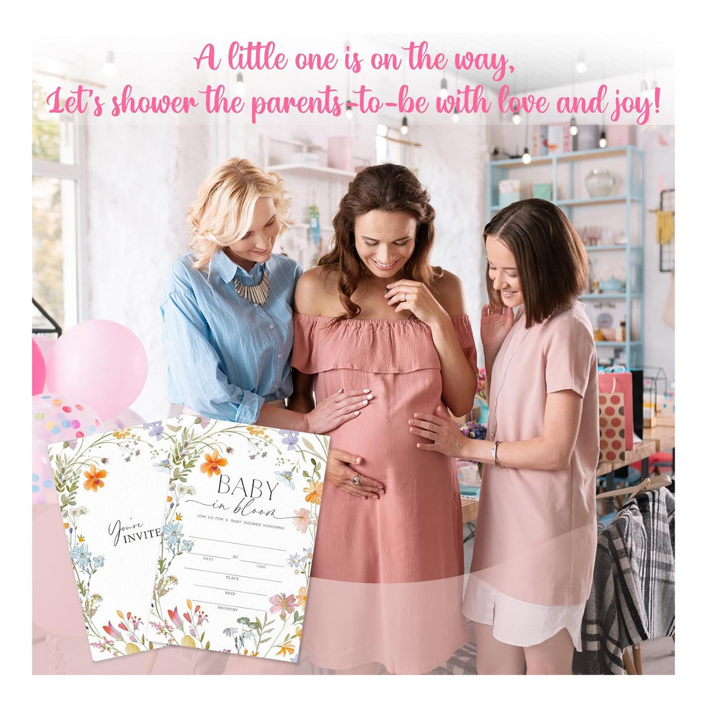 25 Sets Baby Shower Party Invitations with Envelopes baby in bloom Cute Invitation Paper Cards Fill-In Invites for Birthday Gender Reveal Party Supplies