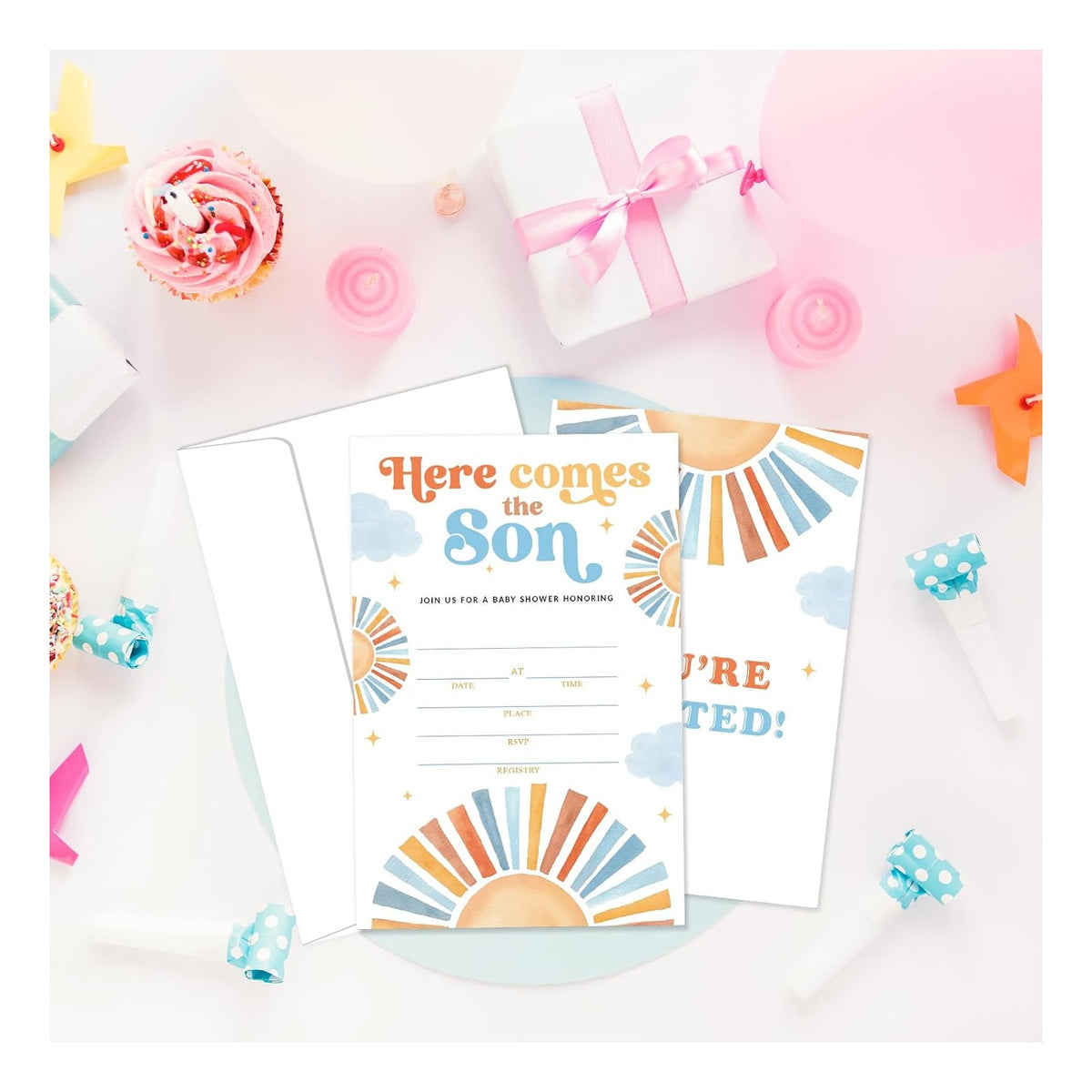 25 Sets Baby Shower Party Invitations with Envelopes baby in bloom Cute Invitation Paper Cards Fill-In Invites for Birthday Gender Reveal Party Supplies