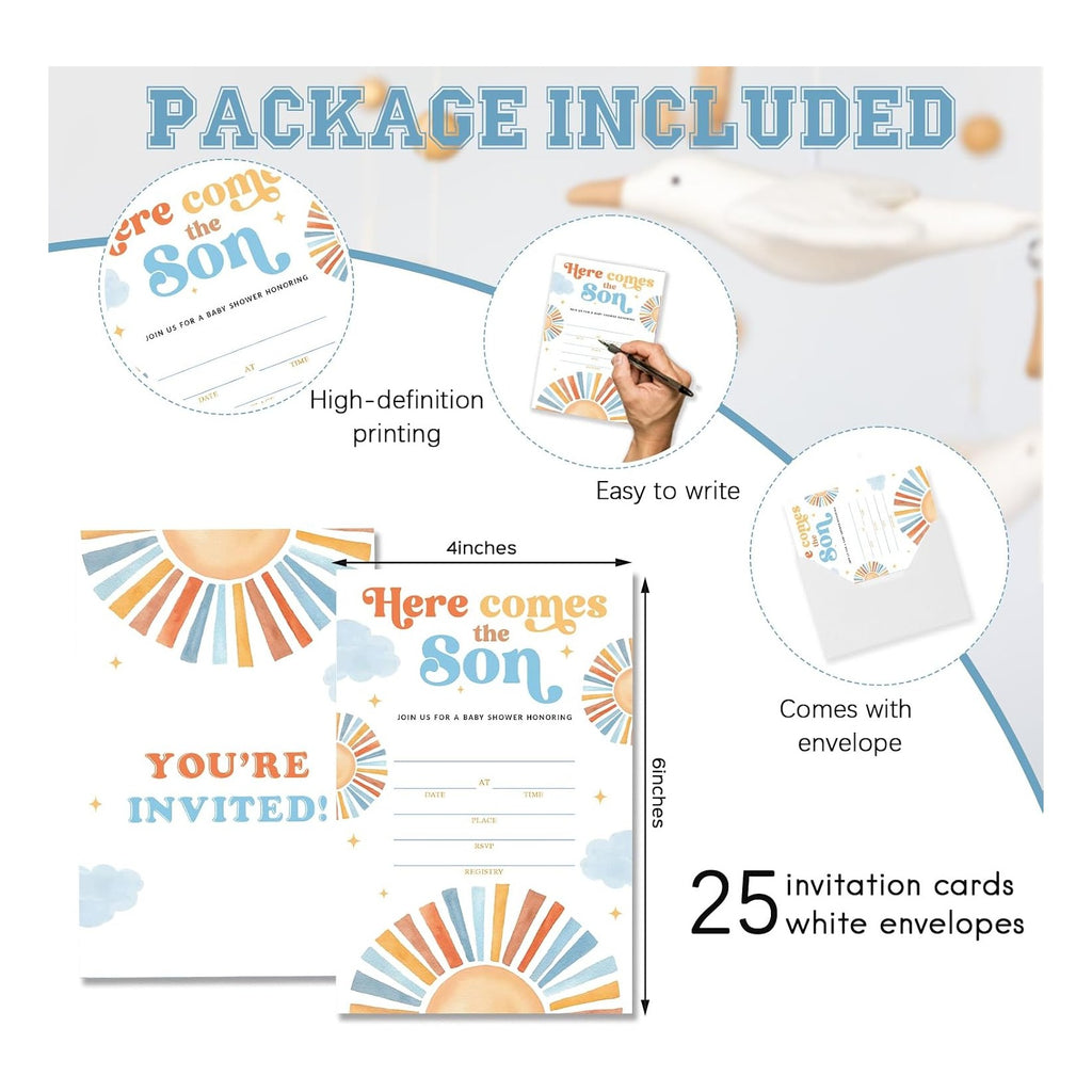 25 Sets Baby Shower Party Invitations with Envelopes baby in bloom Cute Invitation Paper Cards Fill-In Invites for Birthday Gender Reveal Party Supplies
