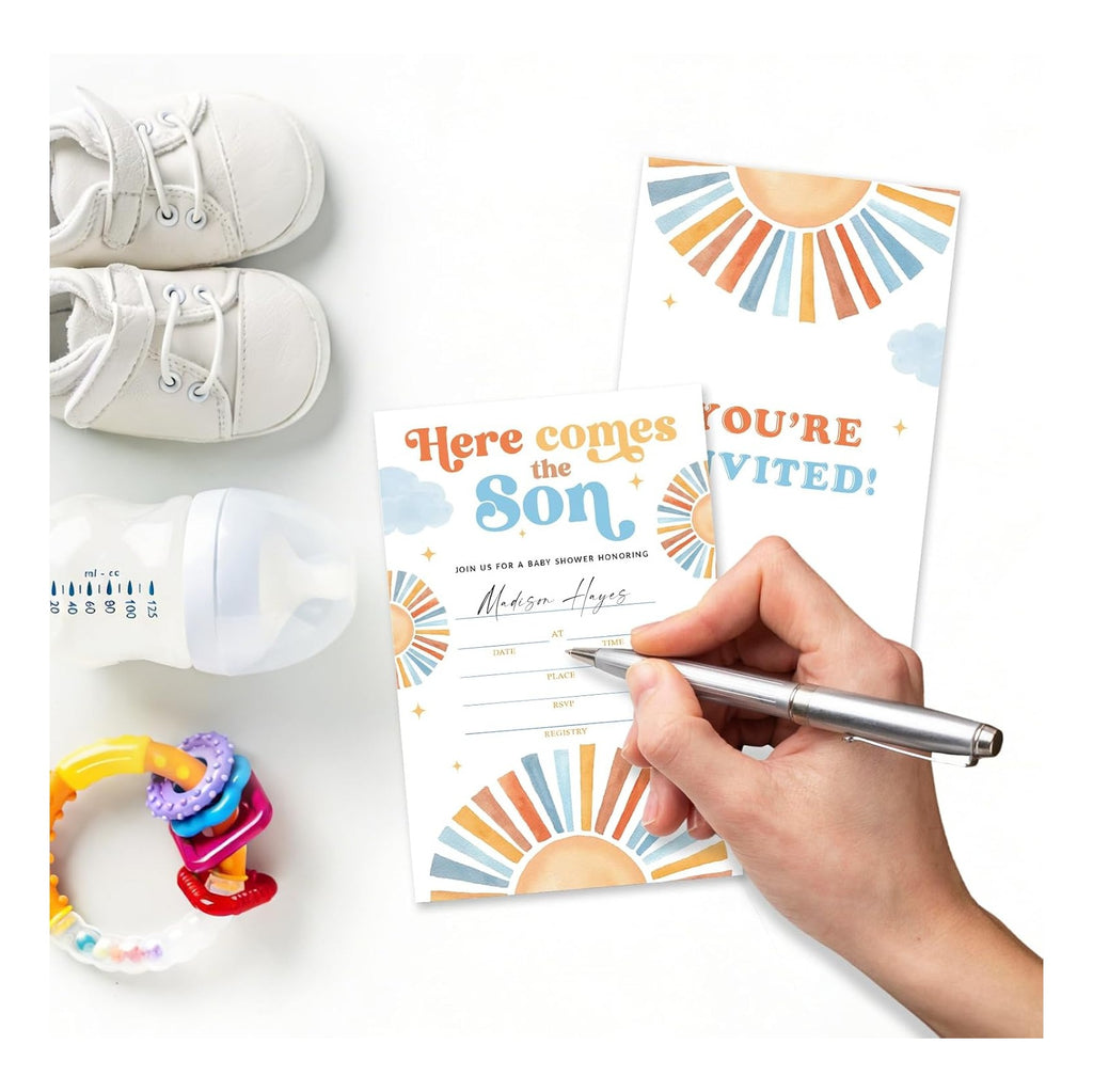 25 Sets Baby Shower Party Invitations with Envelopes baby in bloom Cute Invitation Paper Cards Fill-In Invites for Birthday Gender Reveal Party Supplies