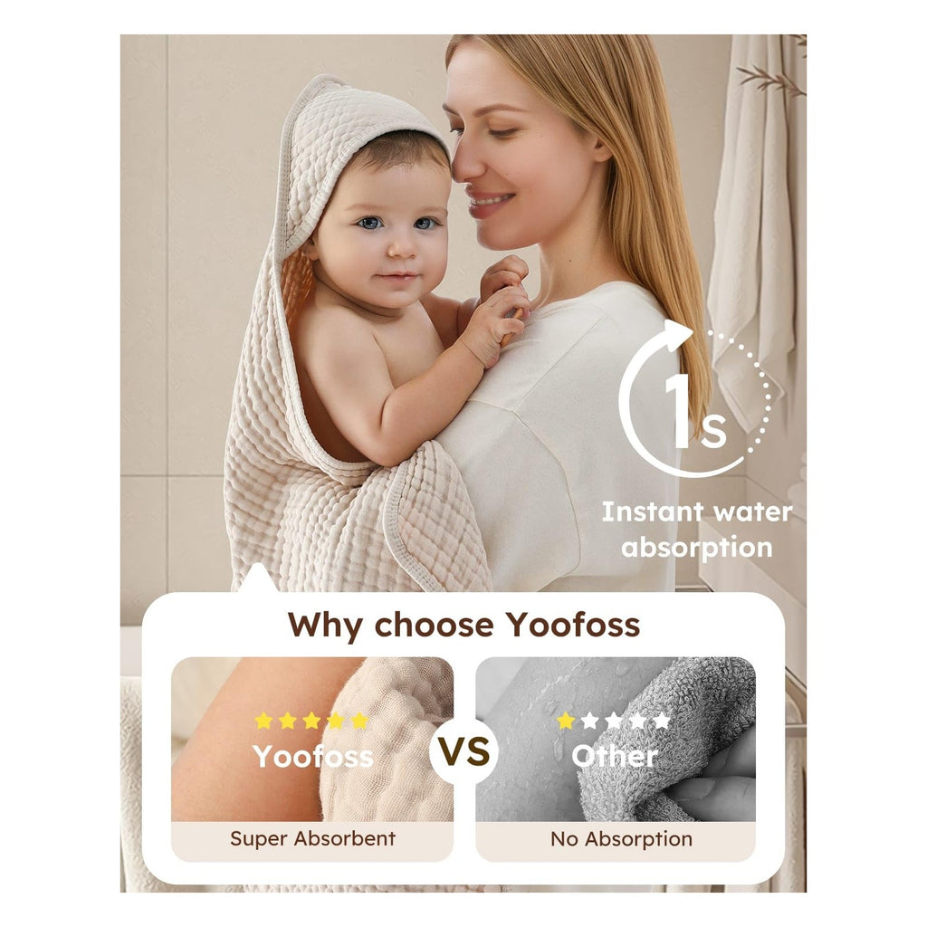 Hooded Baby Towels for Newborn 2 Pack 100% Muslin Organic Cotton Baby Bath Towel with Hood for Babies, Infant, Toddler and Kids, 32x32Inch, Soft and Absorbent Newborn Essential, Beige&Coffee