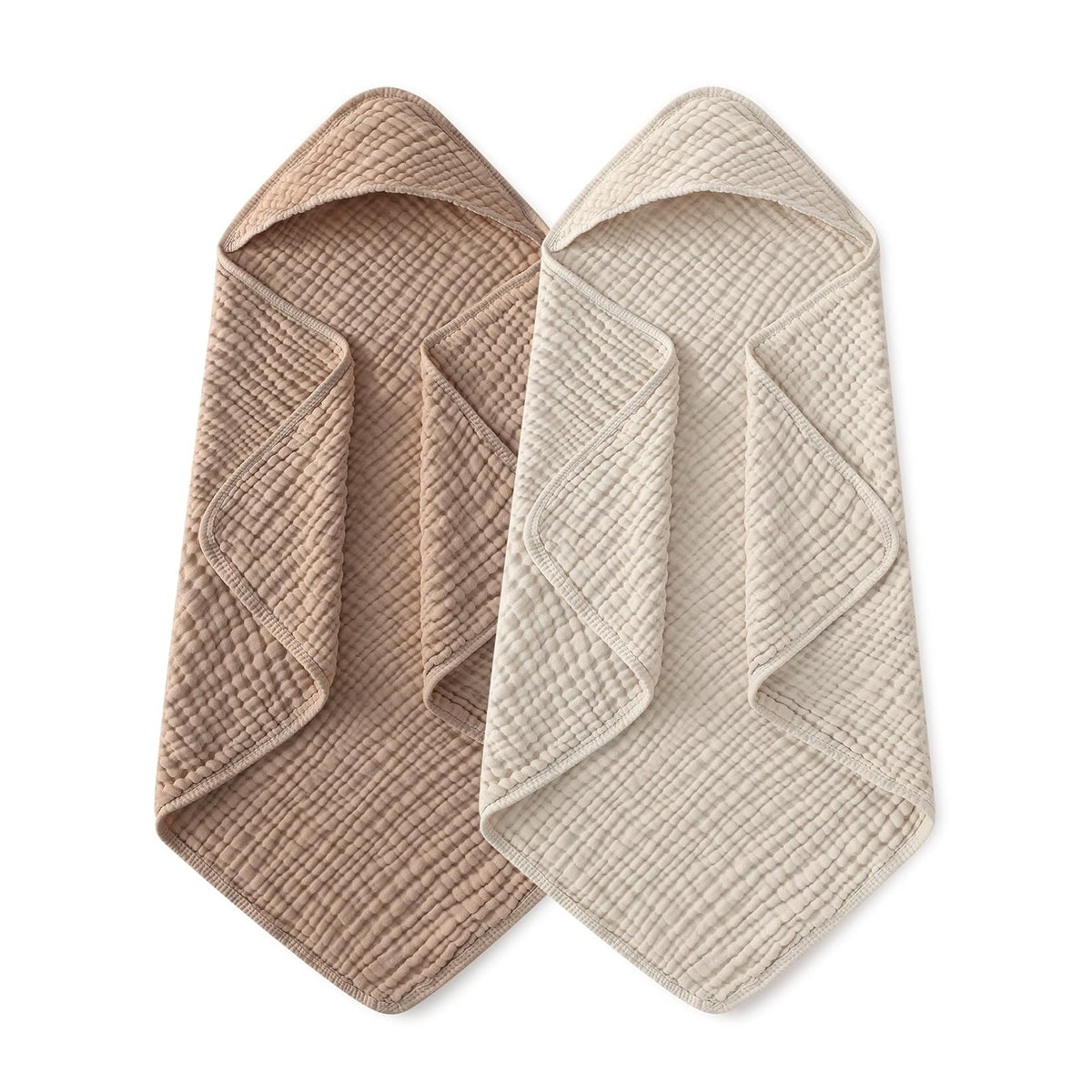 Hooded Baby Towels for Newborn 2 Pack 100% Muslin Organic Cotton Baby Bath Towel with Hood for Babies, Infant, Toddler and Kids, 32x32Inch, Soft and Absorbent Newborn Essential, Beige&Coffee
