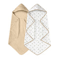 Hooded Baby Towels for Newborn 2 Pack 100% Muslin Organic Cotton Baby Bath Towel with Hood for Babies, Infant, Toddler and Kids, 32x32Inch, Soft and Absorbent Newborn Essential, Beige Floral