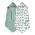 Hooded Baby Towels for Newborn 2 Pack 100% Muslin Organic Cotton Baby Bath Towel with Hood for Babies, Infant, Toddler and Kids, 32x32Inch, Soft and Absorbent Newborn Essential, Green Elephant