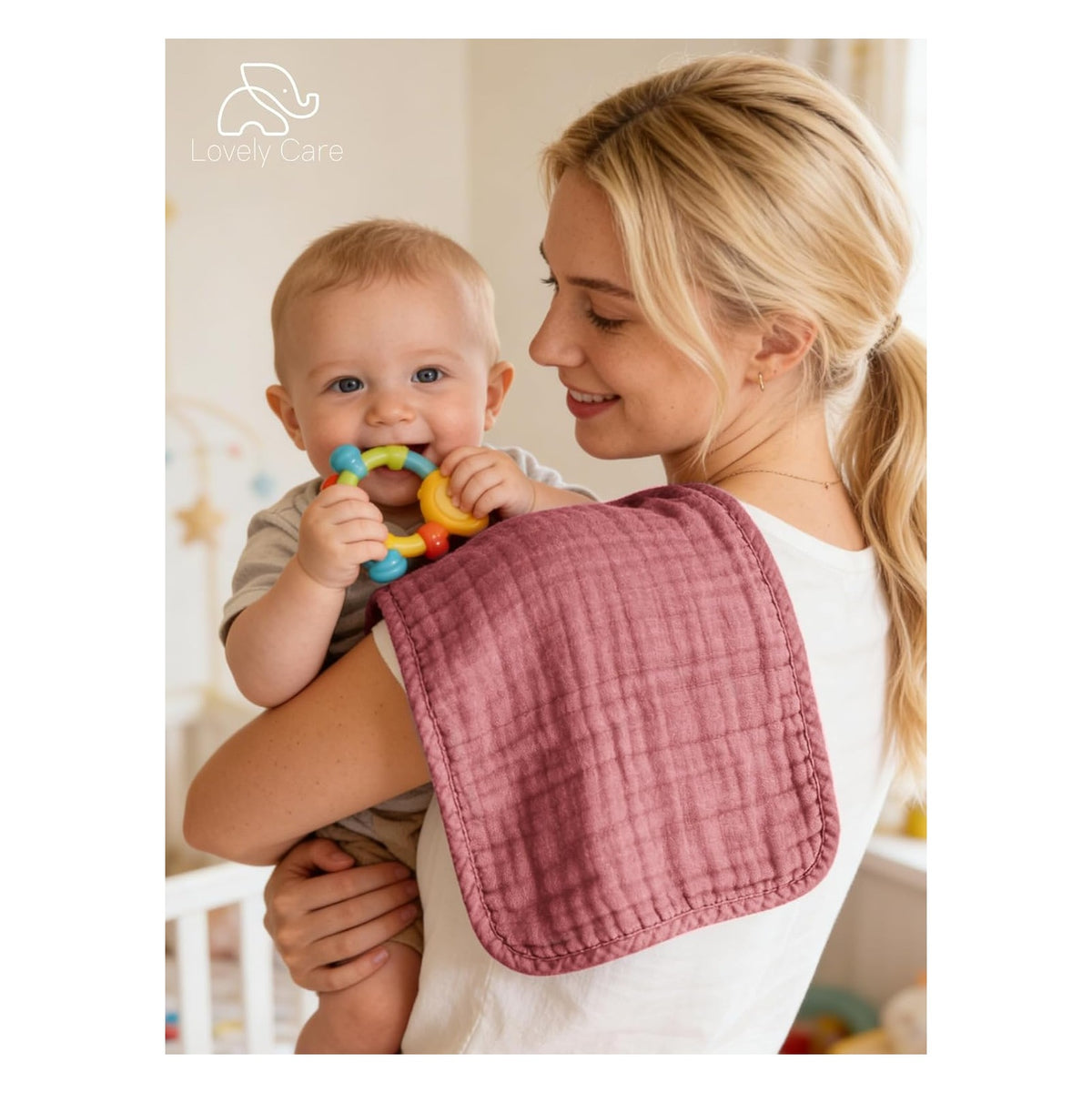 12 Pack Muslin Burp Cloths 100% Cotton Muslin Cloths Large 20''x10'' Extra Soft and Absorbent Baby Burping Cloth - Blush and Terracotta