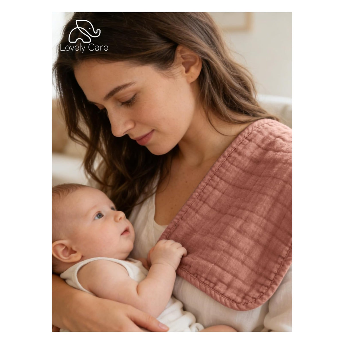 12 Pack Muslin Burp Cloths 100% Cotton Muslin Cloths Large 20''x10'' Extra Soft and Absorbent Baby Burping Cloth - Blush and Terracotta