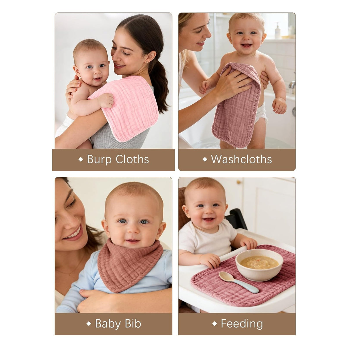 12 Pack Muslin Burp Cloths 100% Cotton Muslin Cloths Large 20''x10'' Extra Soft and Absorbent Baby Burping Cloth - Blush and Terracotta