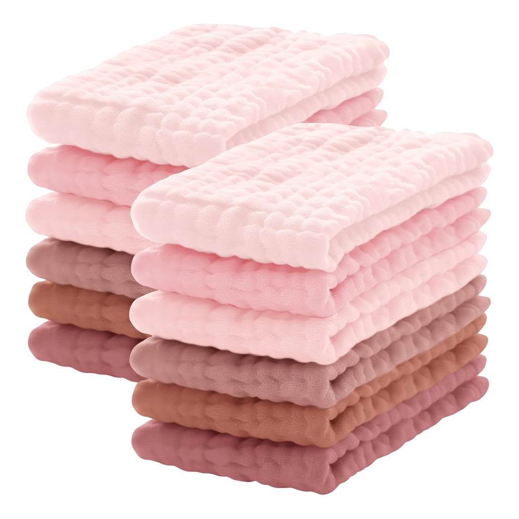 12 Pack Muslin Burp Cloths 100% Cotton Muslin Cloths Large 20''x10'' Extra Soft and Absorbent Baby Burping Cloth - Blush and Terracotta