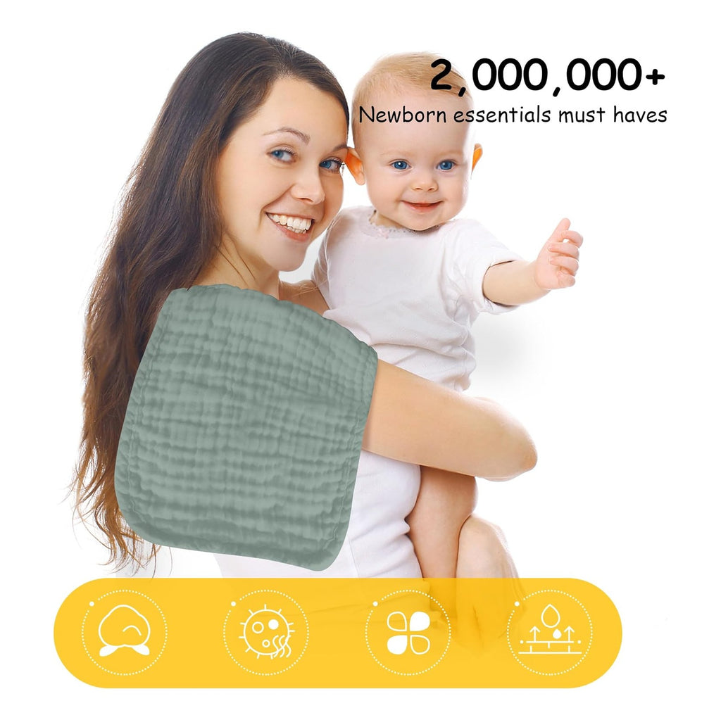 12 Pack Muslin Burp Cloths 100% Cotton Muslin Cloths Large 20''x10'' Extra Soft and Absorbent Baby Burping Cloth - Green