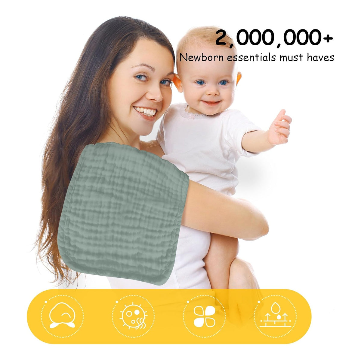 12 Pack Muslin Burp Cloths 100% Cotton Muslin Cloths Large 20''x10'' Extra Soft and Absorbent Baby Burping Cloth - Green