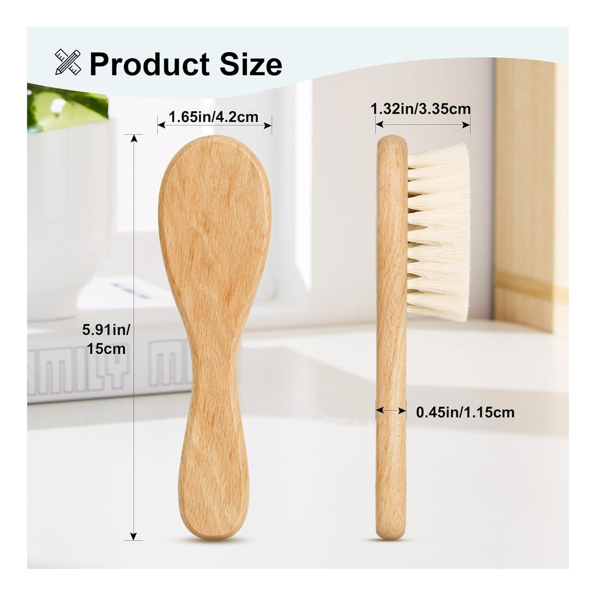 Baby Hair Brush, Wooden Goat Bristles Hair Brush for Newborns & Toddlers, Ideal for Cradle Cap, Perfect Baby Registry Gift, Hypoallergenic, 1 Count