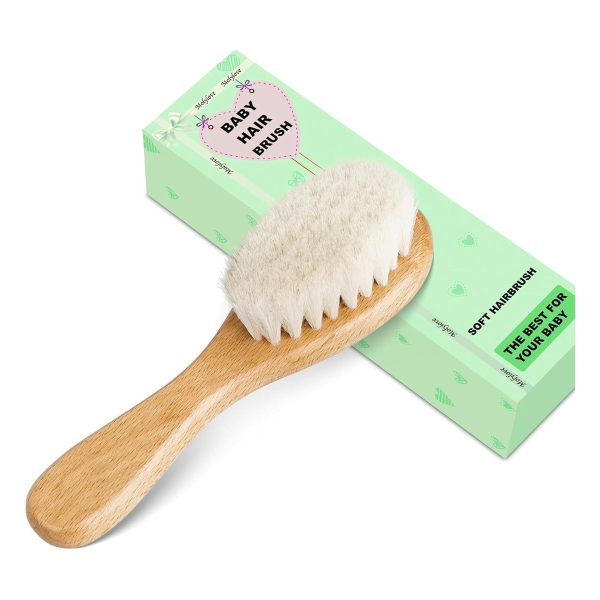 Baby Hair Brush, Wooden Goat Bristles Hair Brush for Newborns & Toddlers, Ideal for Cradle Cap, Perfect Baby Registry Gift, Hypoallergenic, 1 Count