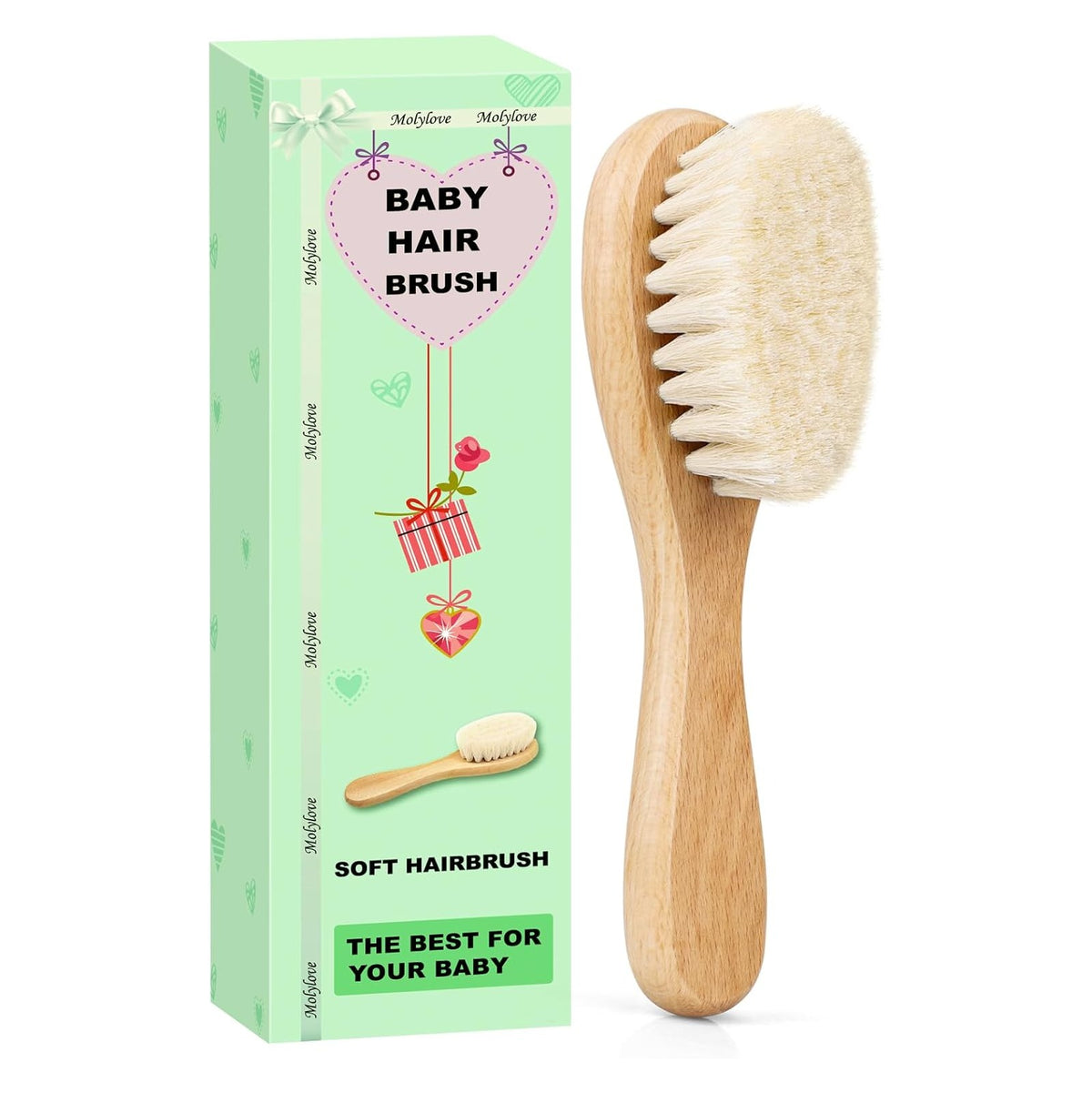 Baby Hair Brush, Wooden Goat Bristles Hair Brush for Newborns & Toddlers, Ideal for Cradle Cap, Perfect Baby Registry Gift, Hypoallergenic, 1 Count