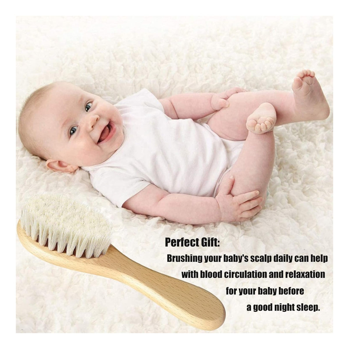 Baby Hair Brush, Wooden Goat Bristles Hair Brush for Newborns & Toddlers, Ideal for Cradle Cap, Perfect Baby Registry Gift, Hypoallergenic, 1 Count