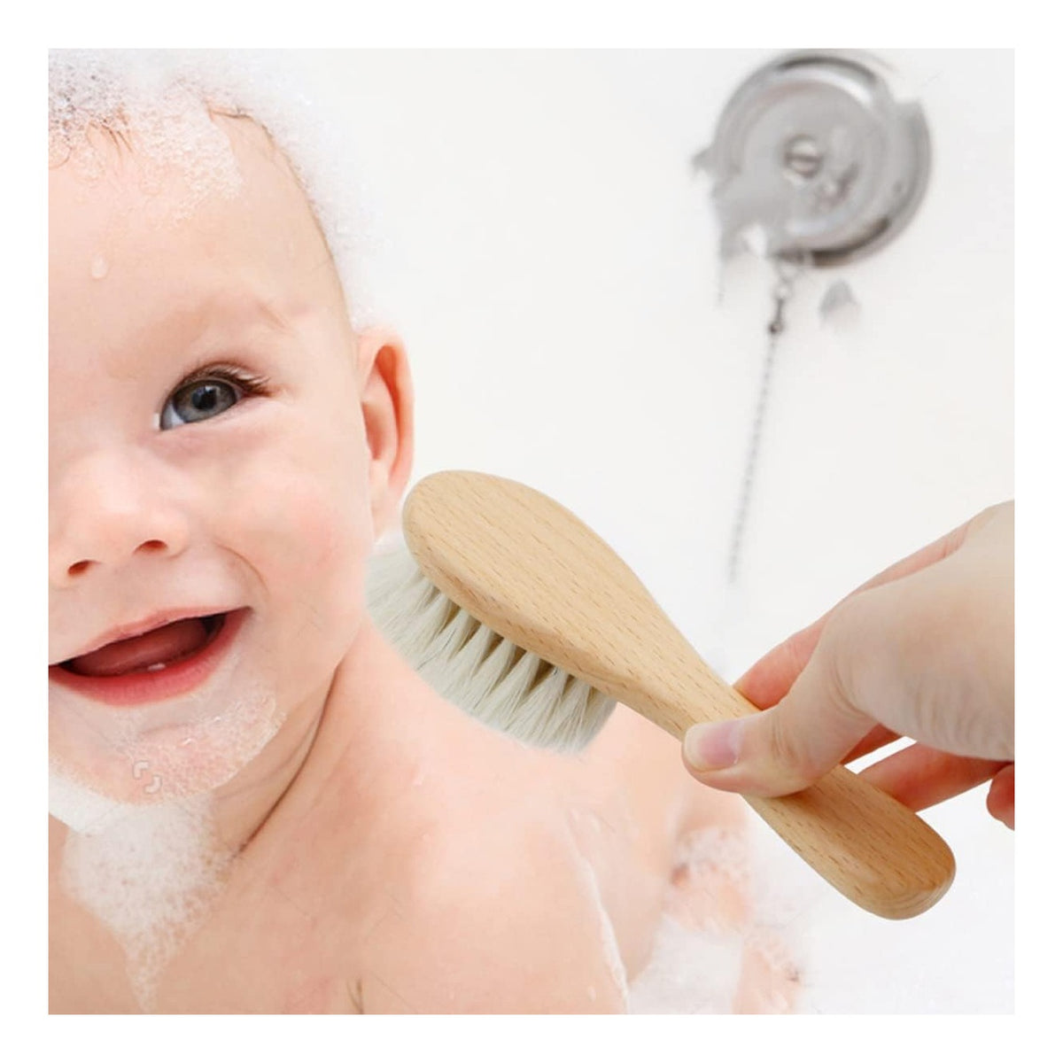 Baby Hair Brush with Wooden Handle and Comb Set for Newborns & Toddlers | Natural Soft Goat Bristles l Wood Comb l Green Cradle Cap Brush | Ideal for Cradle Cap (3 Piece)