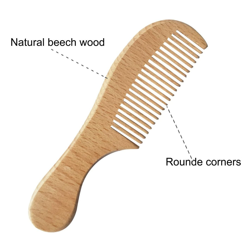Baby Hair Brush with Wooden Handle and Comb Set for Newborns & Toddlers | Natural Soft Goat Bristles l Wood Comb l Green Cradle Cap Brush | Ideal for Cradle Cap (3 Piece)