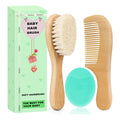 Baby Hair Brush with Wooden Handle and Comb Set for Newborns & Toddlers | Natural Soft Goat Bristles l Wood Comb l Green Cradle Cap Brush | Ideal for Cradle Cap (3 Piece)