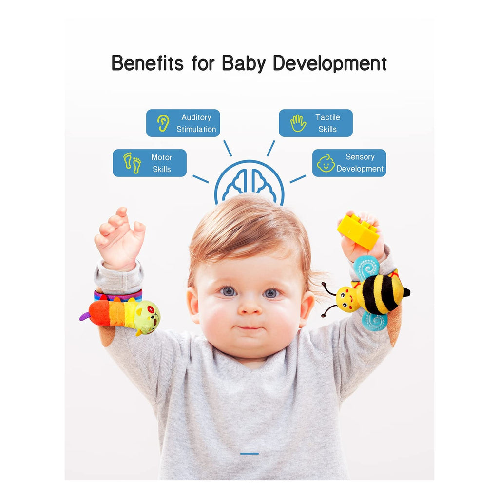 Baby Wrist Rattle Socks and Foot Finder Set, Perfect Baby Toys for 0-12 Months Newborn Boys and Girls As Shower Gifts, Garden Bug Series