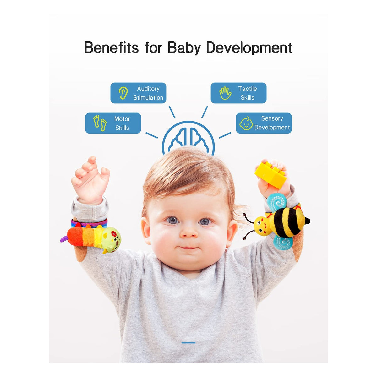 Baby Wrist Rattle Socks and Foot Finder Set, Perfect Baby Toys for 0-12 Months Newborn Boys and Girls As Shower Gifts, Garden Bug Series