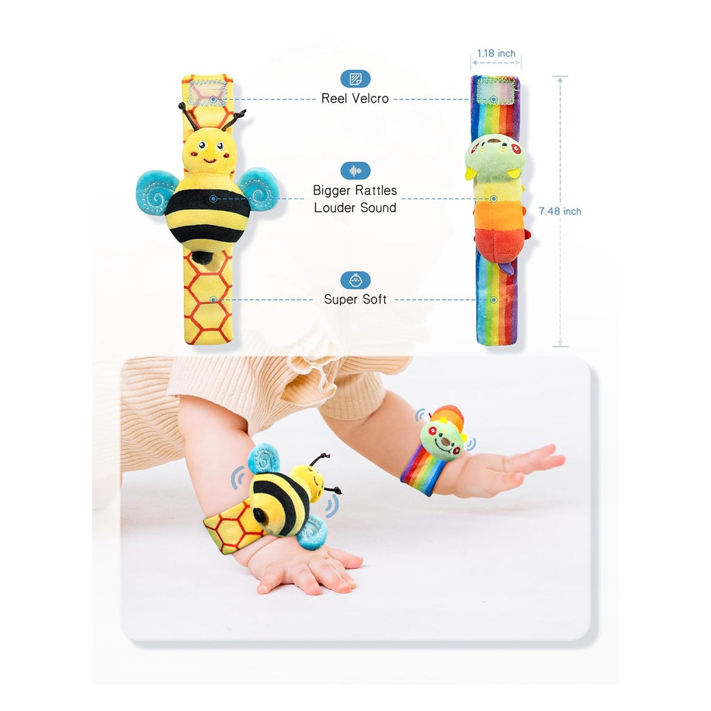 Baby Wrist Rattle Socks and Foot Finder Set, Perfect Baby Toys for 0-12 Months Newborn Boys and Girls As Shower Gifts, Garden Bug Series