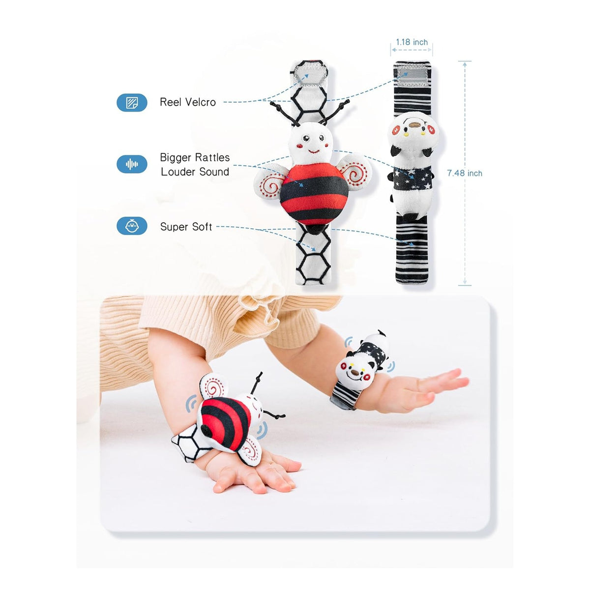 High Contrast Baby Toys Infant Rattle Socks and Wristband Set, Ideal Baby Sensery Toy Gifts for Newborn 0-12 Months, Perpect Black and White Toys for Boys and Girls As Baby Shower Gifts
