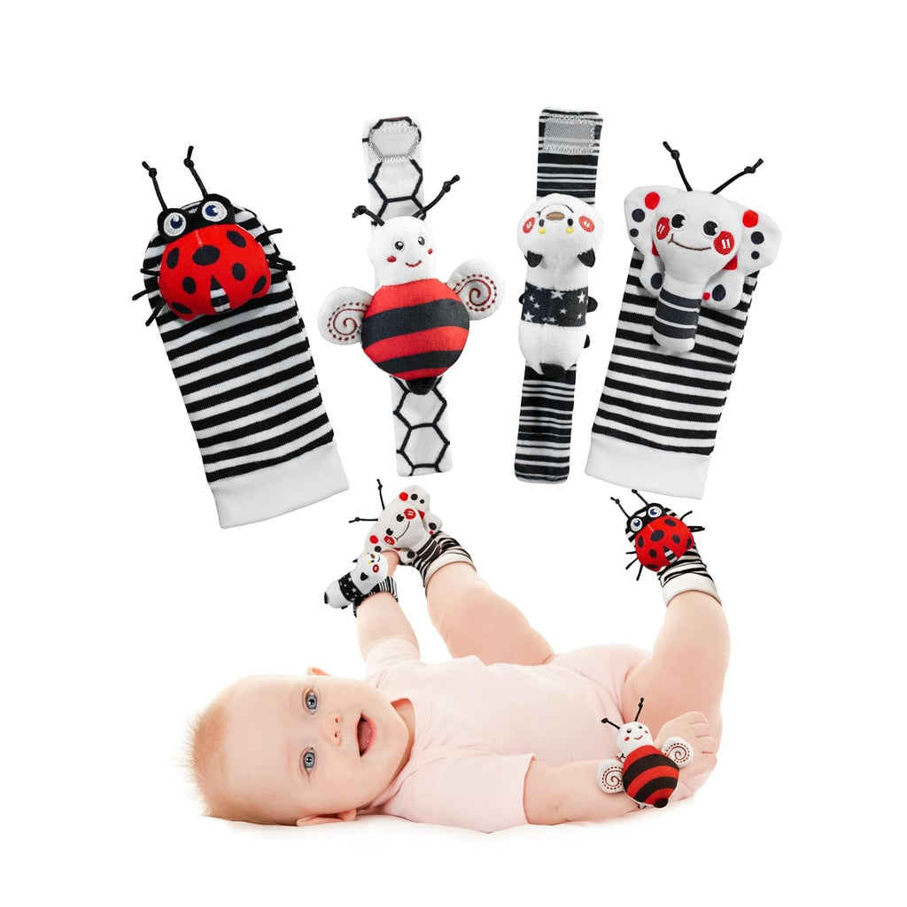 High Contrast Baby Toys Infant Rattle Socks and Wristband Set, Ideal Baby Sensery Toy Gifts for Newborn 0-12 Months, Perpect Black and White Toys for Boys and Girls As Baby Shower Gifts