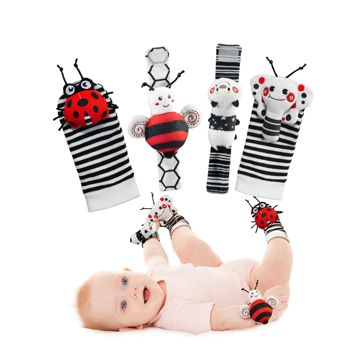 High Contrast Baby Toys Infant Rattle Socks and Wristband Set, Ideal Baby Sensery Toy Gifts for Newborn 0-12 Months, Perpect Black and White Toys for Boys and Girls As Baby Shower Gifts