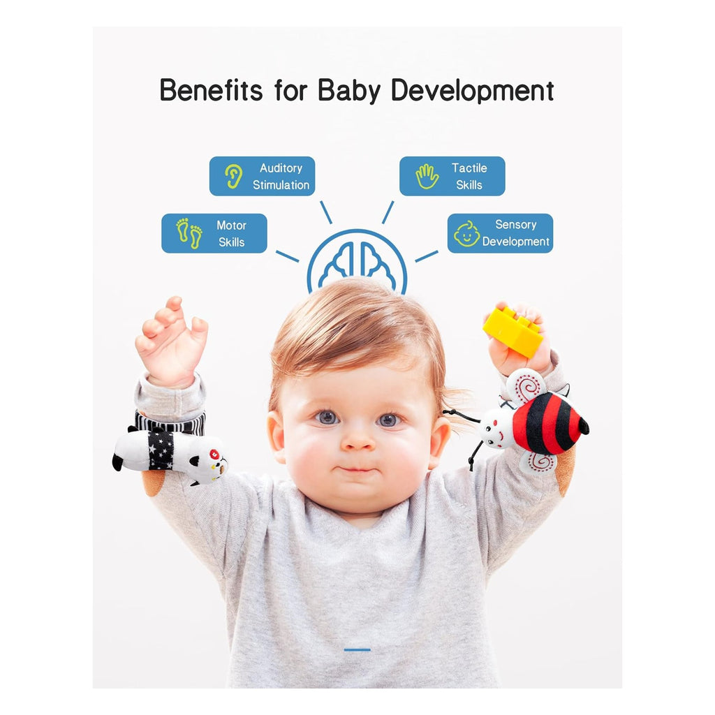 High Contrast Baby Toys Infant Rattle Socks and Wristband Set, Ideal Baby Sensery Toy Gifts for Newborn 0-12 Months, Perpect Black and White Toys for Boys and Girls As Baby Shower Gifts