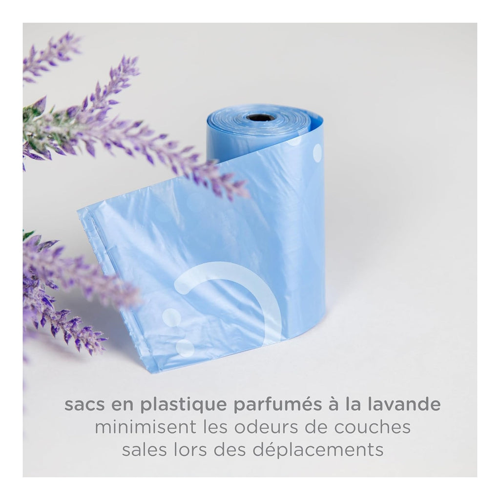 Retractable Bag Dispenser for Diaper Bag, Portable Bag Holder for Travel, Newborn Baby Essentials, Diaper Bag Must Have, Includes 24 Lavender Scented Bags