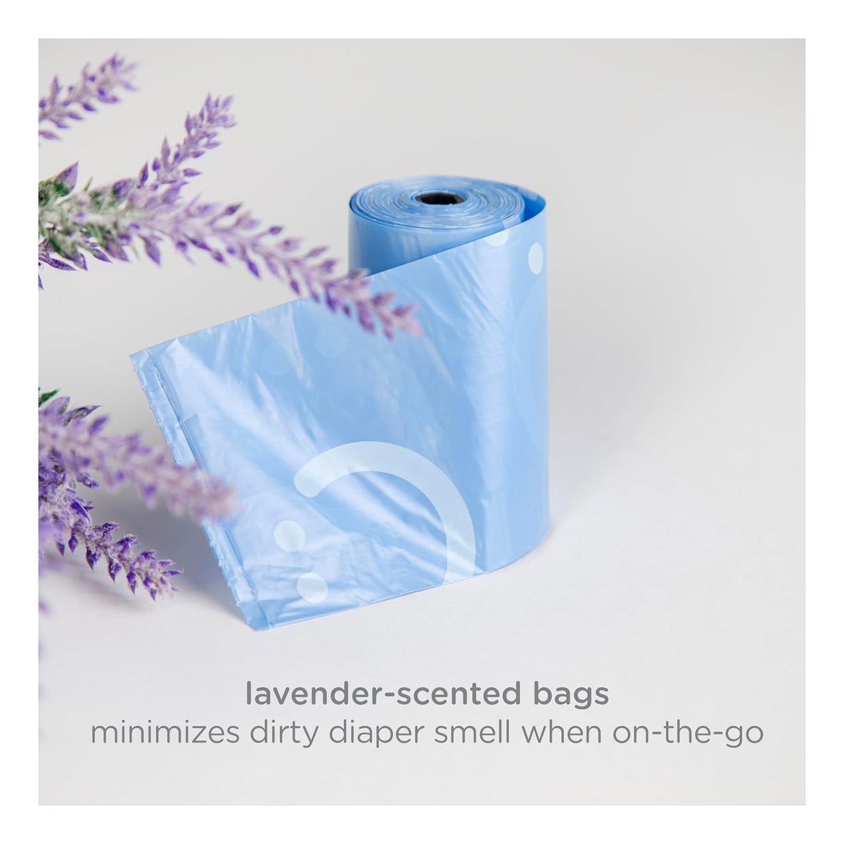 Retractable Bag Dispenser for Diaper Bag, Portable Bag Holder for Travel, Newborn Baby Essentials, Diaper Bag Must Have, Includes 24 Lavender Scented Bags
