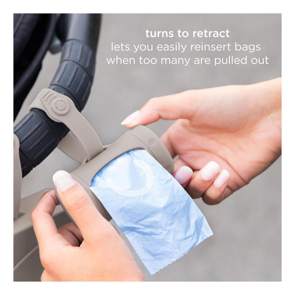 Retractable Bag Dispenser for Diaper Bag, Portable Bag Holder for Travel, Newborn Baby Essentials, Diaper Bag Must Have, Includes 24 Lavender Scented Bags