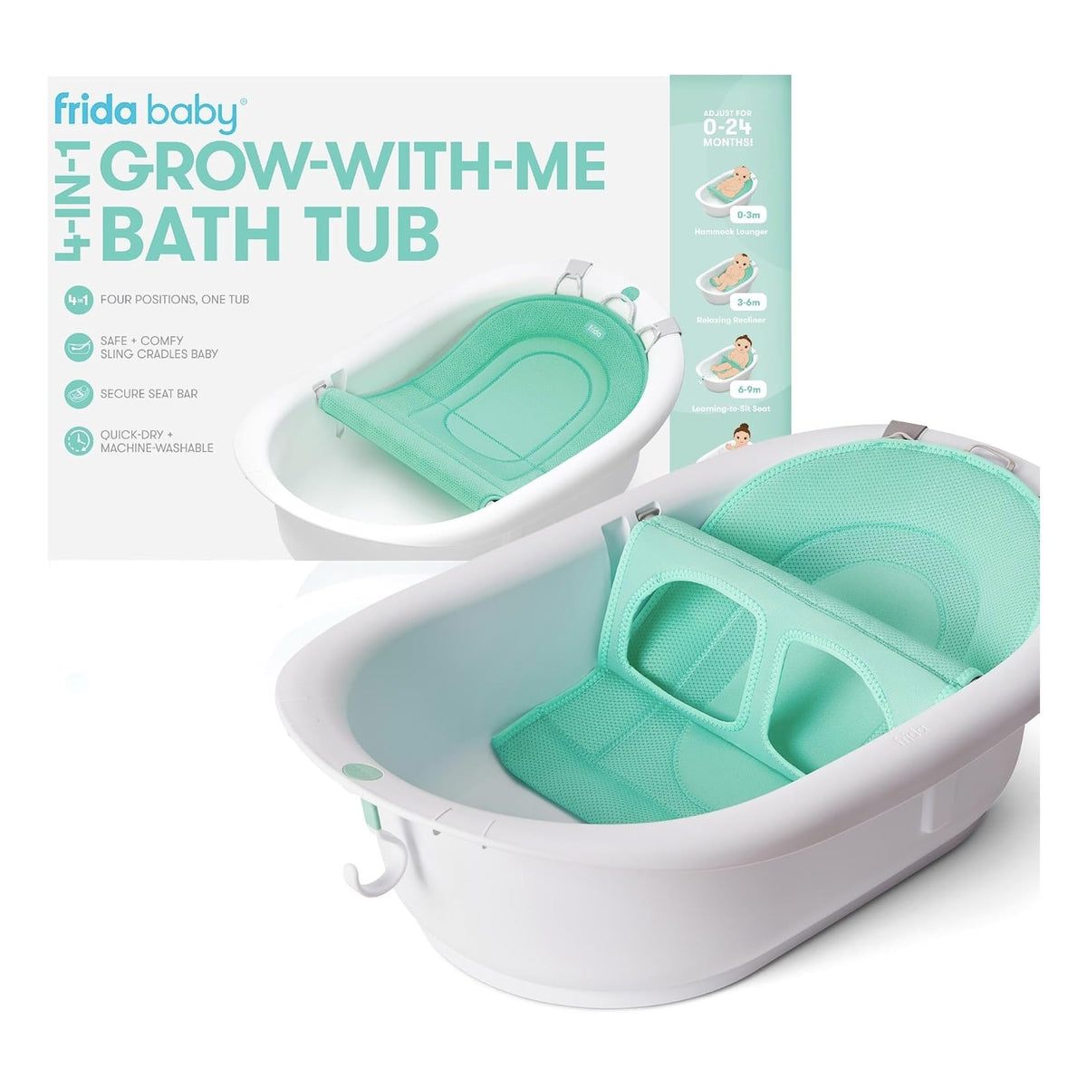 Baby 4-in-1 Grow-with-Me Baby Bathtub, Baby Tub for Newborns to Toddler with Removable Bath Seat & Backrest for Bath Support in Tub