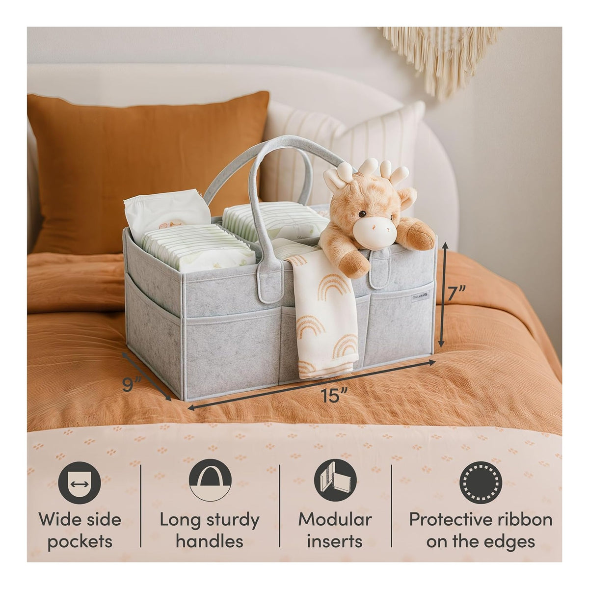 aby Diaper Caddy Organizer - Nursery Storage Basket for Diaper Station, Baby Basket Shower Gift List and Registry Must-Have, Newborn Essentials, Nursery Decor for Boy or Girl