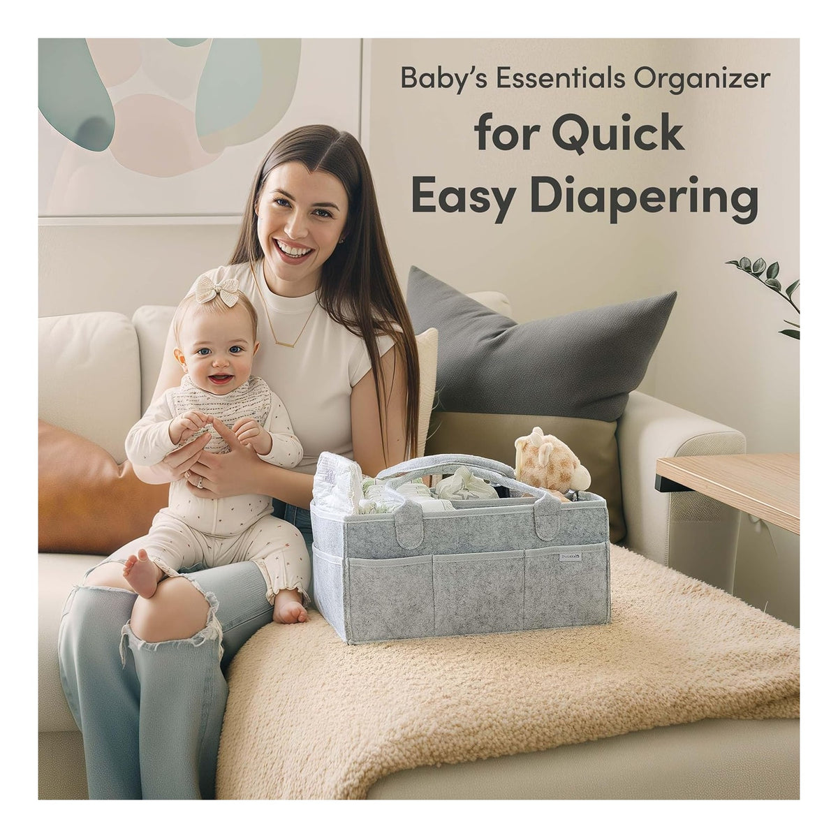 aby Diaper Caddy Organizer - Nursery Storage Basket for Diaper Station, Baby Basket Shower Gift List and Registry Must-Have, Newborn Essentials, Nursery Decor for Boy or Girl