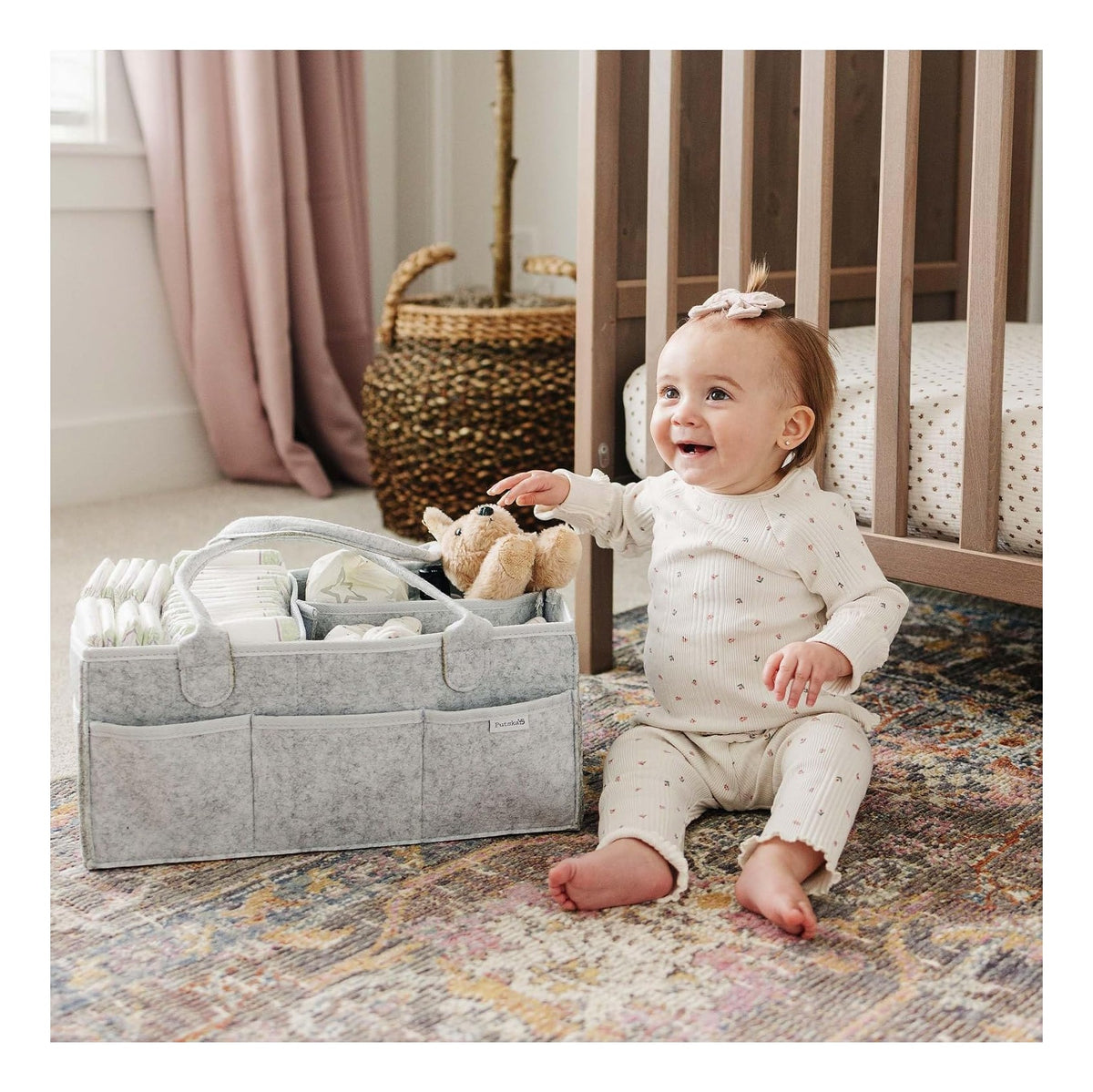 Baby Diaper Caddy Organizer Nursery Basket Set Baby Basket Gift Registry Baby Shower List Baby Must Haves Essentials Neutral Baby Stuff For Newborn