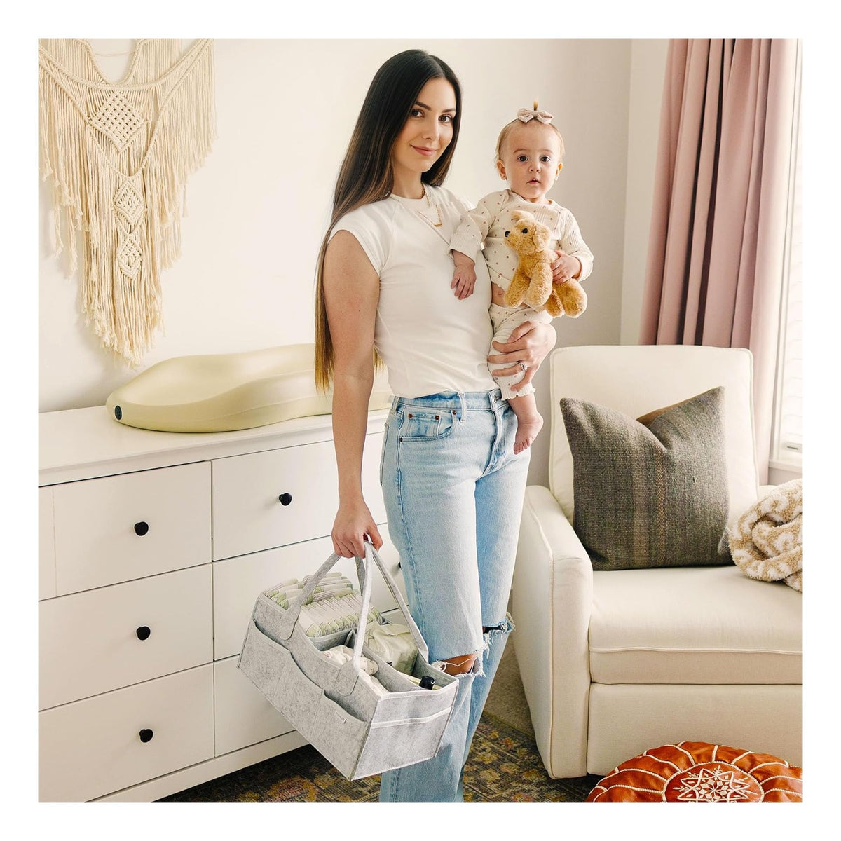 Baby Diaper Caddy Organizer Nursery Basket Set Baby Basket Gift Registry Baby Shower List Baby Must Haves Essentials Neutral Baby Stuff For Newborn
