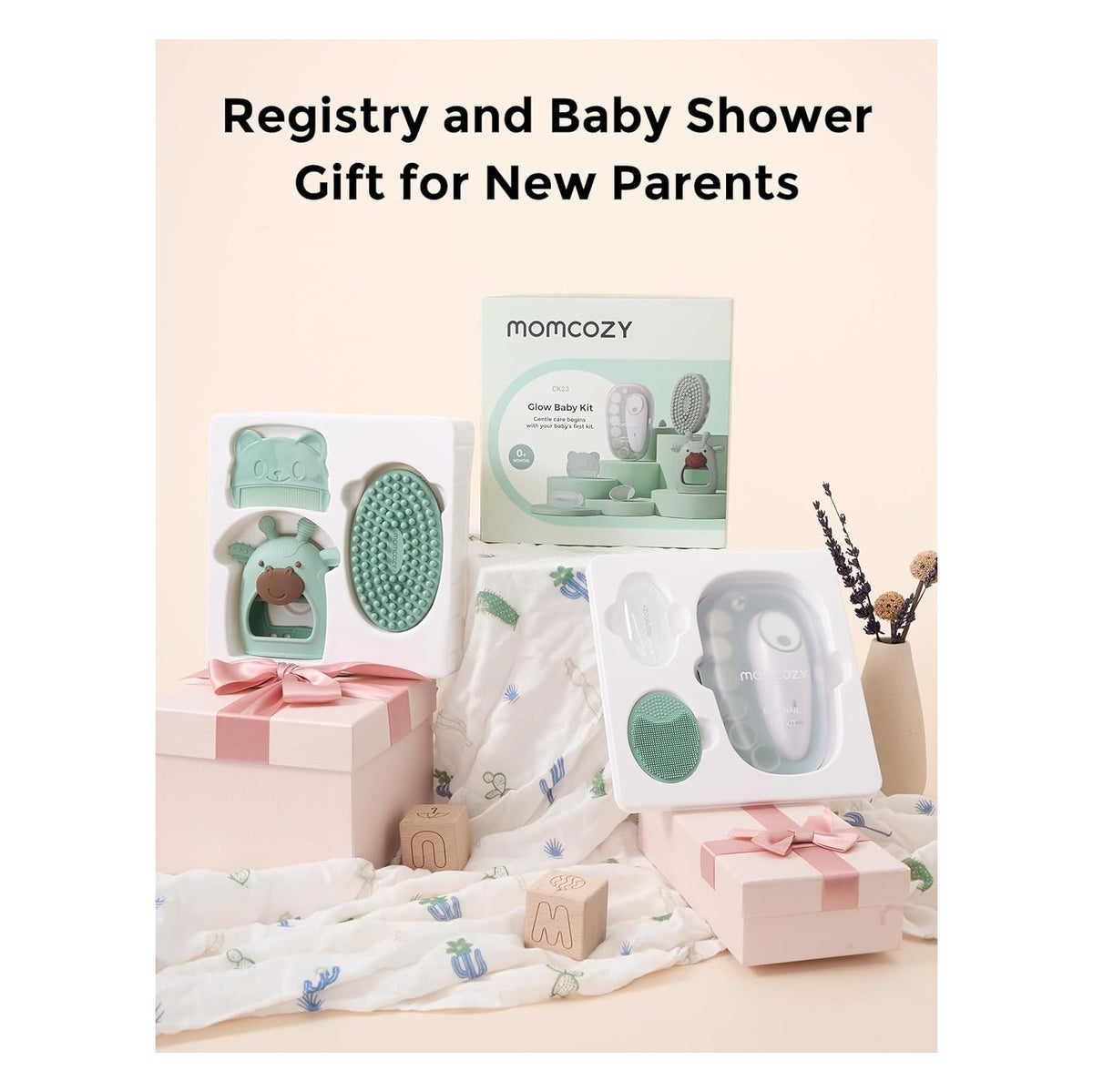 Baby Kit, Baby Shower & Registry Essential Kit for Grooming & Cleansing Care, Includes Electric Nail File, Teether, Bath Brush, Cradle Cap Brush,Comb, Finger Toothbrush,Newborn Must-Have