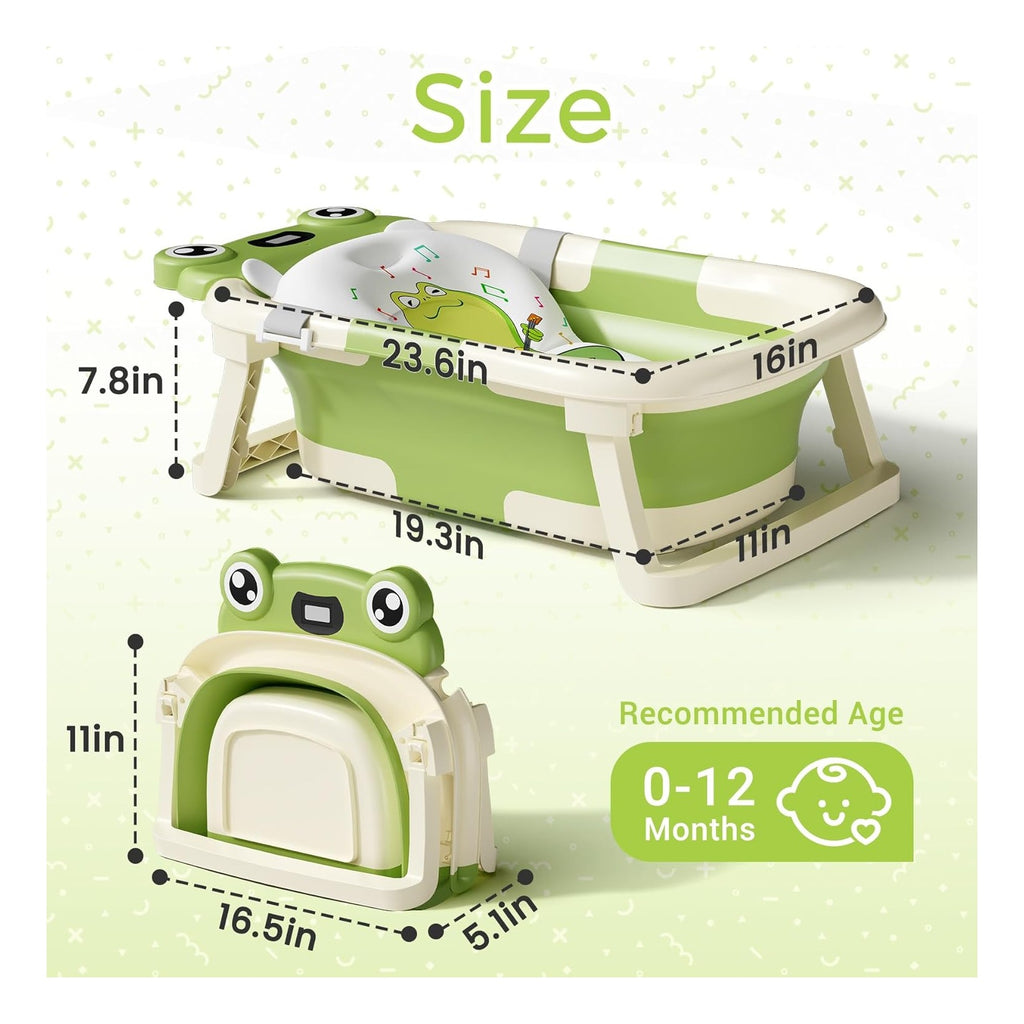 Baby Bathtub, Collapsible Newborn Bathtub for Infant to Toddler with Soft Cushion and Thermometer,Portable Travel Newborn Tub with No-Slip Feet, Baby Shower Gifts, 0-12 Months Baby Bath
