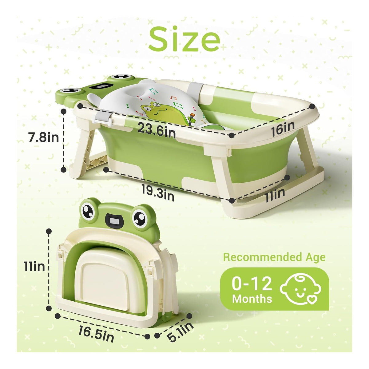 Baby Bathtub, Collapsible Newborn Bathtub for Infant to Toddler with Soft Cushion and Thermometer,Portable Travel Newborn Tub with No-Slip Feet, Baby Shower Gifts, 0-12 Months Baby Bath
