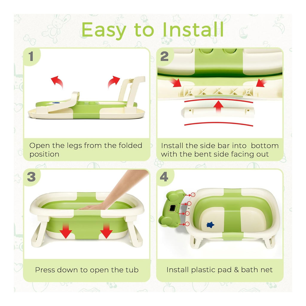 Baby Bathtub, Collapsible Newborn Bathtub for Infant to Toddler with Soft Cushion and Thermometer,Portable Travel Newborn Tub with No-Slip Feet, Baby Shower Gifts, 0-12 Months Baby Bath