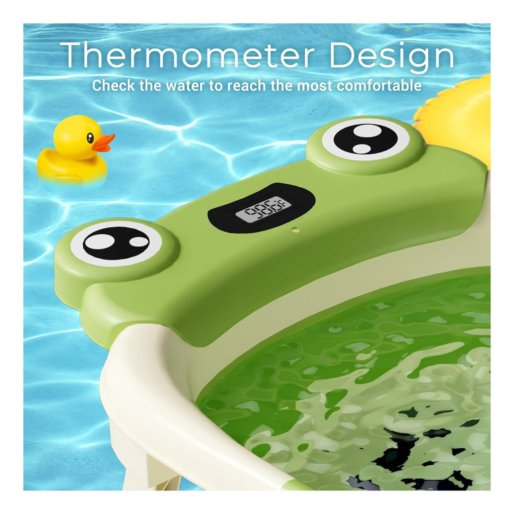 Baby Bathtub, Collapsible Newborn Bathtub for Infant to Toddler with Soft Cushion and Thermometer,Portable Travel Newborn Tub with No-Slip Feet, Baby Shower Gifts, 0-12 Months Baby Bath