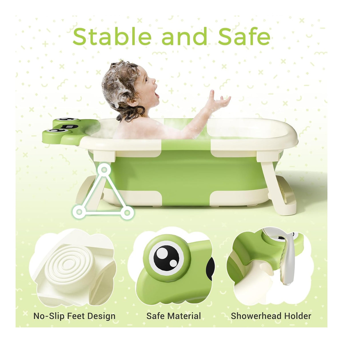 Baby Bathtub, Collapsible Newborn Bathtub for Infant to Toddler with Soft Cushion and Thermometer,Portable Travel Newborn Tub with No-Slip Feet, Baby Shower Gifts, 0-12 Months Baby Bath