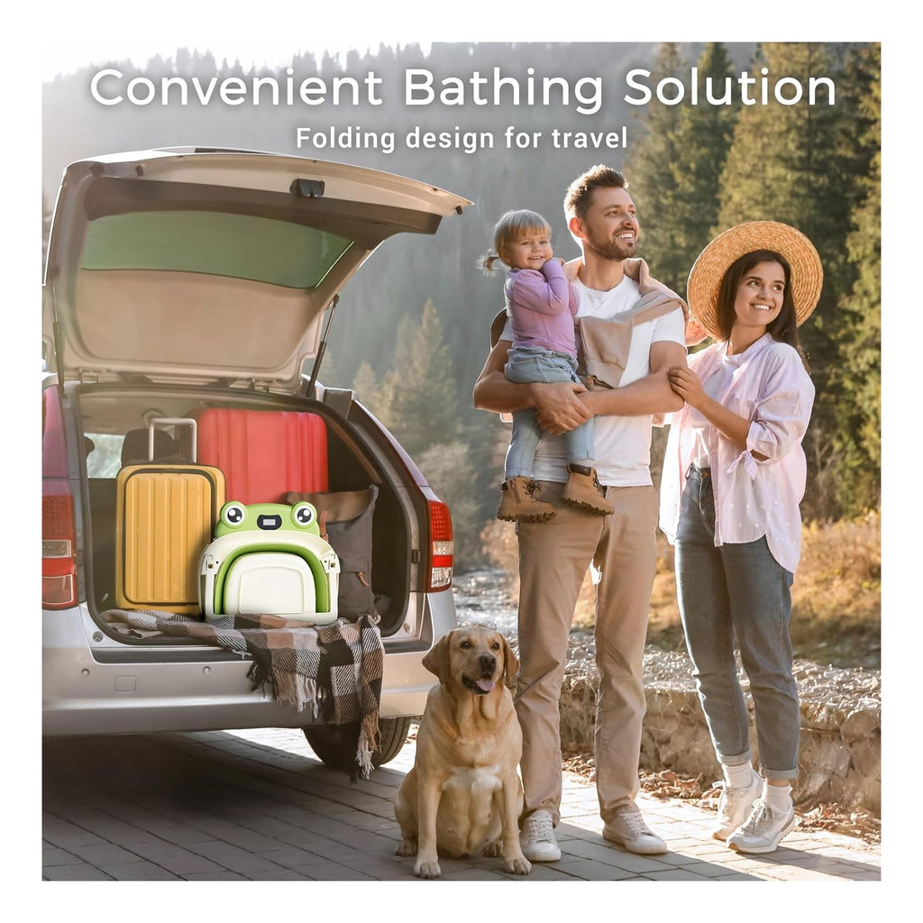 Baby Bathtub, Collapsible Newborn Bathtub for Infant to Toddler with Soft Cushion and Thermometer,Portable Travel Newborn Tub with No-Slip Feet, Baby Shower Gifts, 0-12 Months Baby Bath