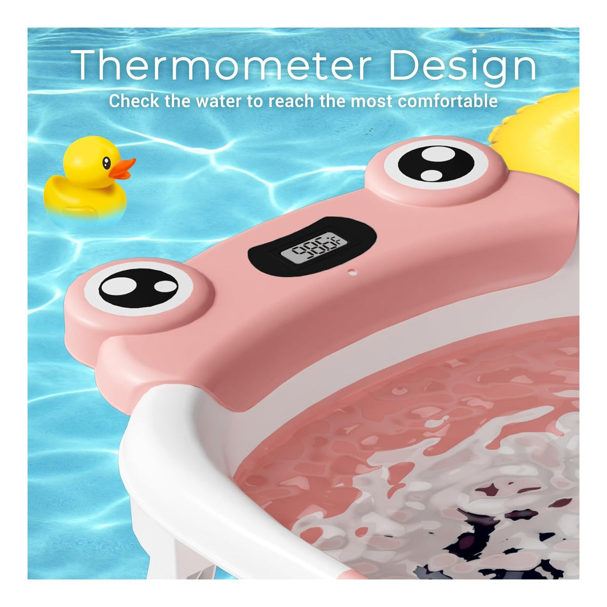 Baby Bathtub, Collapsible Newborn Bathtub for Infant to Toddler with Soft Cushion and Thermometer,Portable Travel Newborn Tub with No-Slip Feet, Baby Shower Gifts, 0-12 Months Baby Bath