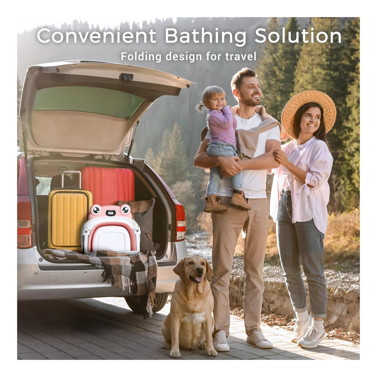Baby Bathtub, Collapsible Newborn Bathtub for Infant to Toddler with Soft Cushion and Thermometer,Portable Travel Newborn Tub with No-Slip Feet, Baby Shower Gifts, 0-12 Months Baby Bath