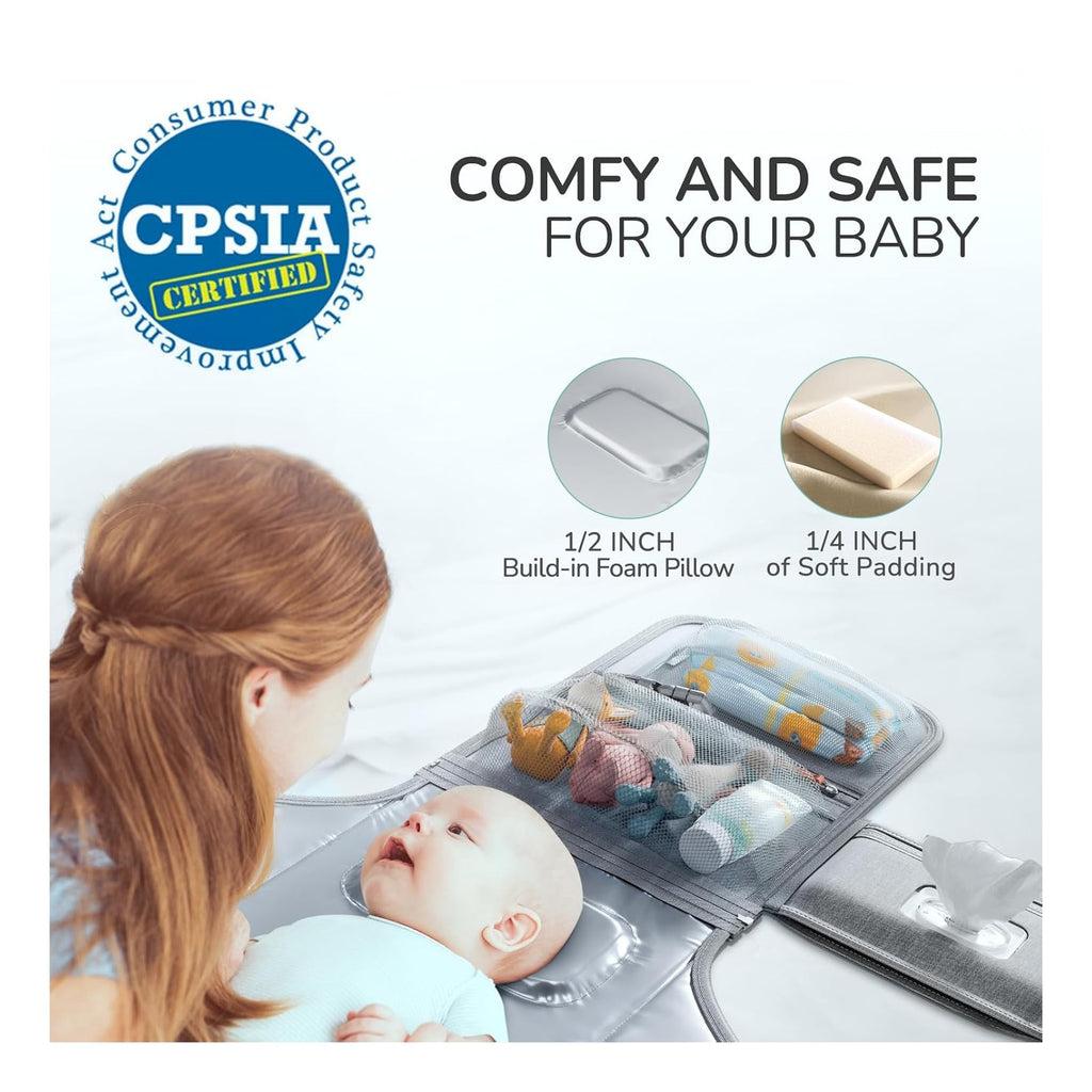 Portable Diaper Changing Pad for Baby, Detachable Travel Changing Pad with Baby Wipes Pocket, Gifts for Baby Shower, Newborn Girls and Boys
