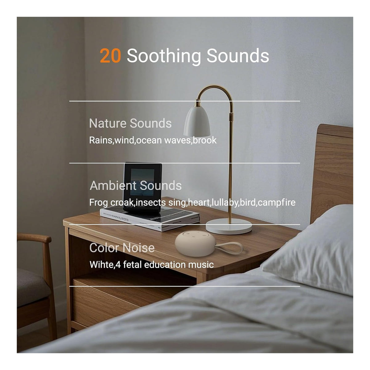 Portable Baby Sound Machine [White Noise for Babies Kids Adults][Timer Function][20 Soothing Sounds][Sleep Soother] 15 Hours Battery Life, Travel,Registry,Gifts,Shower,Clips on Baby Stroller