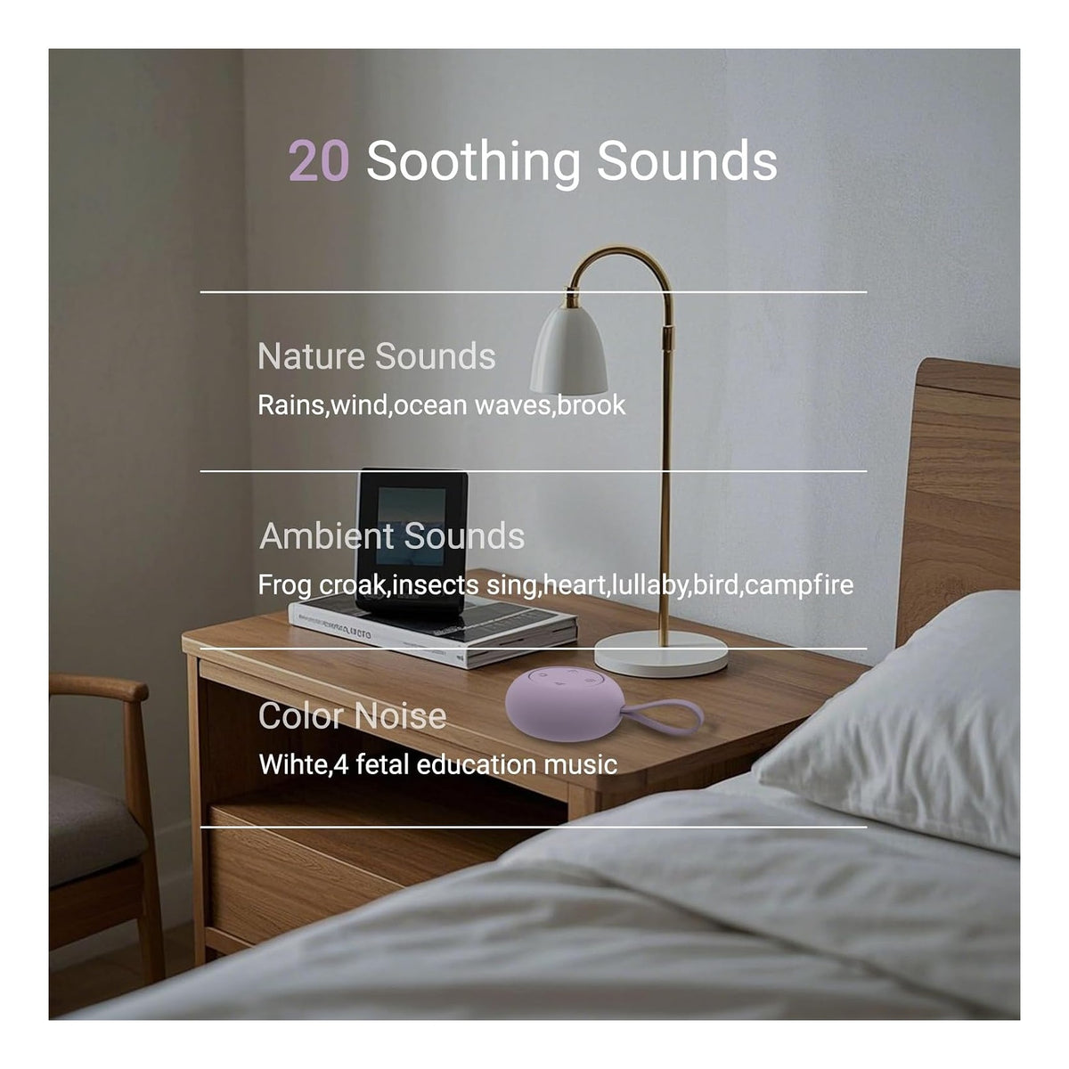 Portable Baby Sound Machine [White Noise for Babies Kids Adults][Timer Function][20 Soothing Sounds][Sleep Soother] 15 Hours Battery Life, Travel,Registry,Gifts,Shower,Clips on Baby Stroller